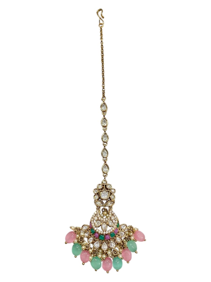 Multi Colour Dewdrop Maang Tikka | Antique Finish - detail