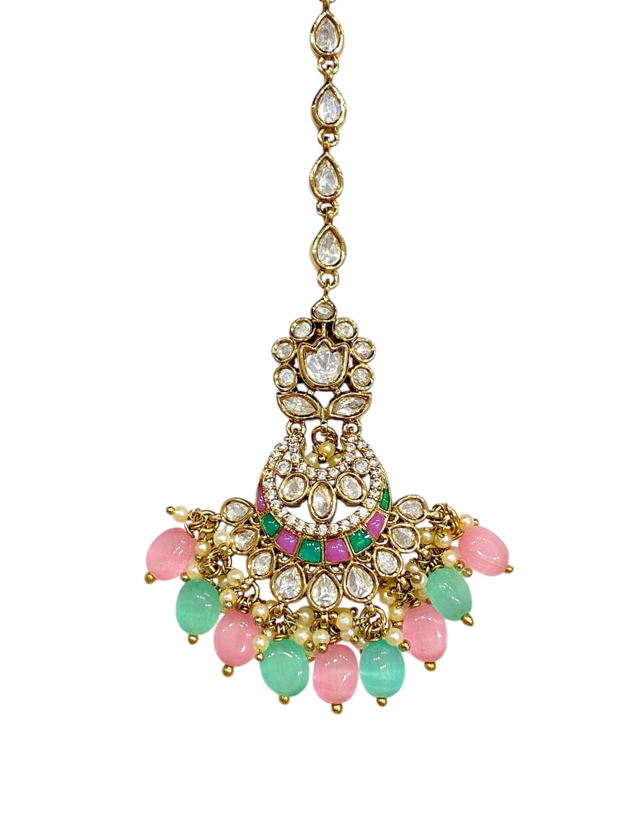 Multi Colour Dewdrop Maang Tikka | Antique Finish - detail