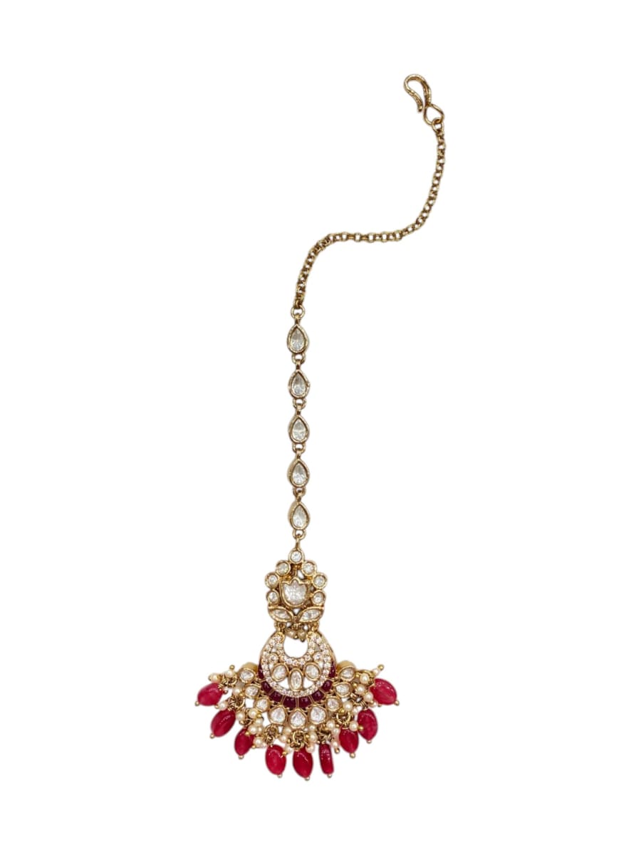 Ruby Dewdrop Maang Tikka | Antique Finish - detail