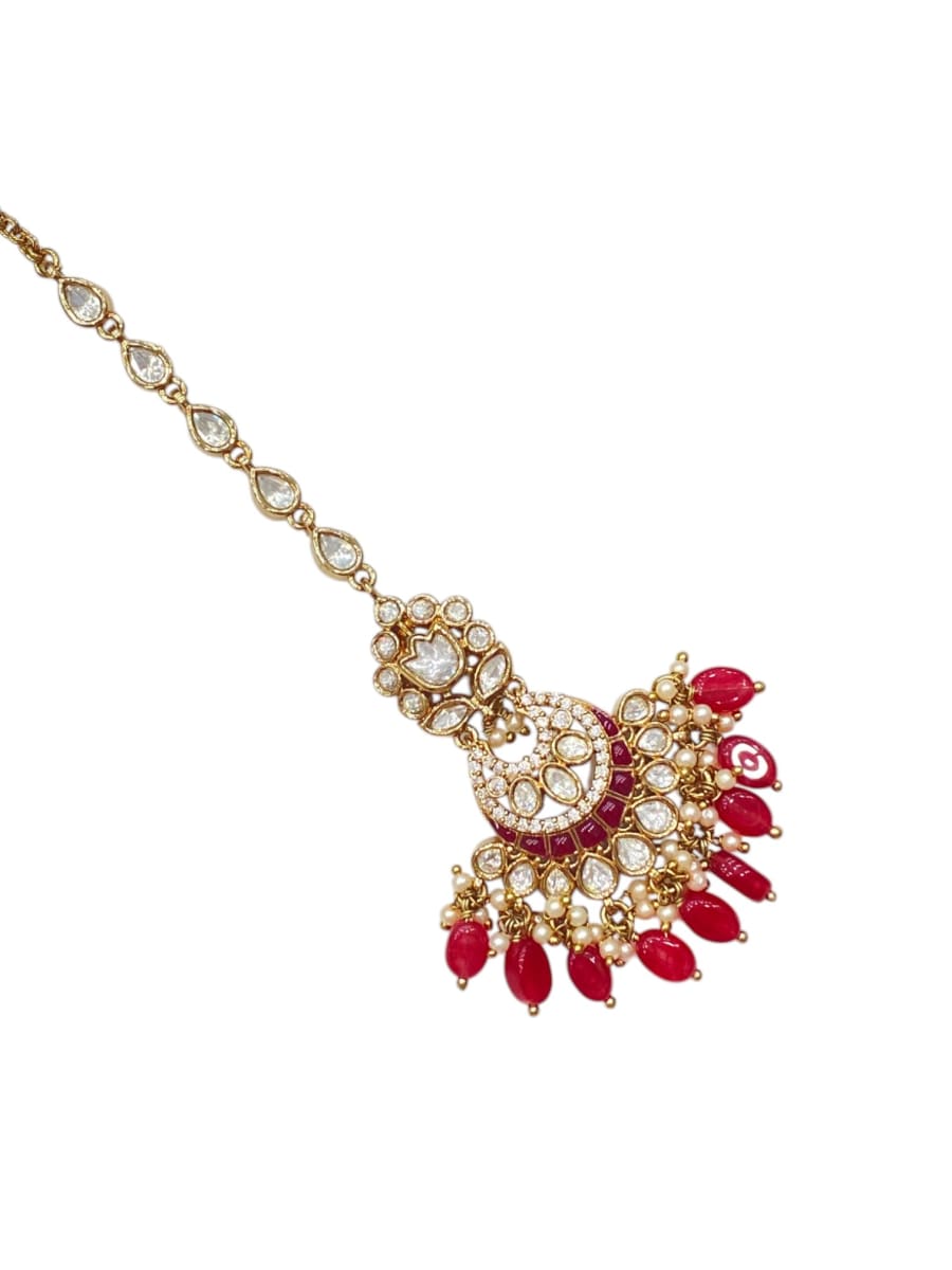 Ruby Dewdrop Maang Tikka | Antique Finish - detail