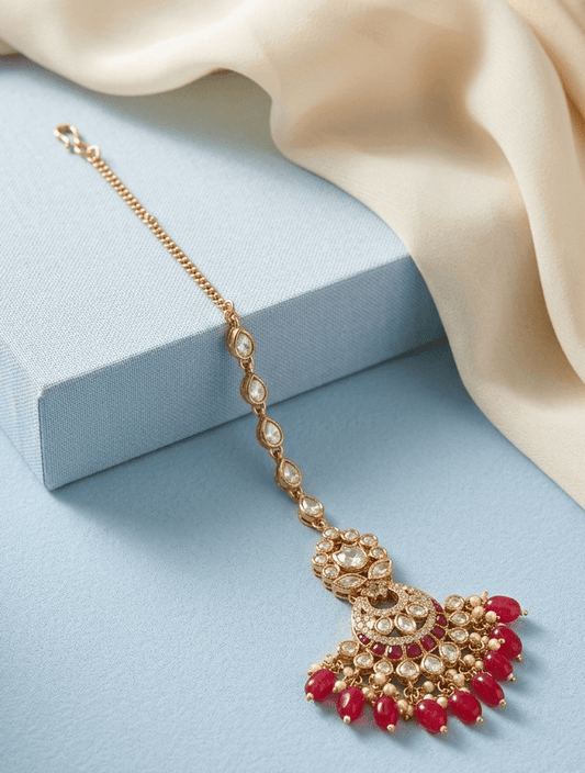 Ruby Dewdrop Maang Tikka | Antique Finish