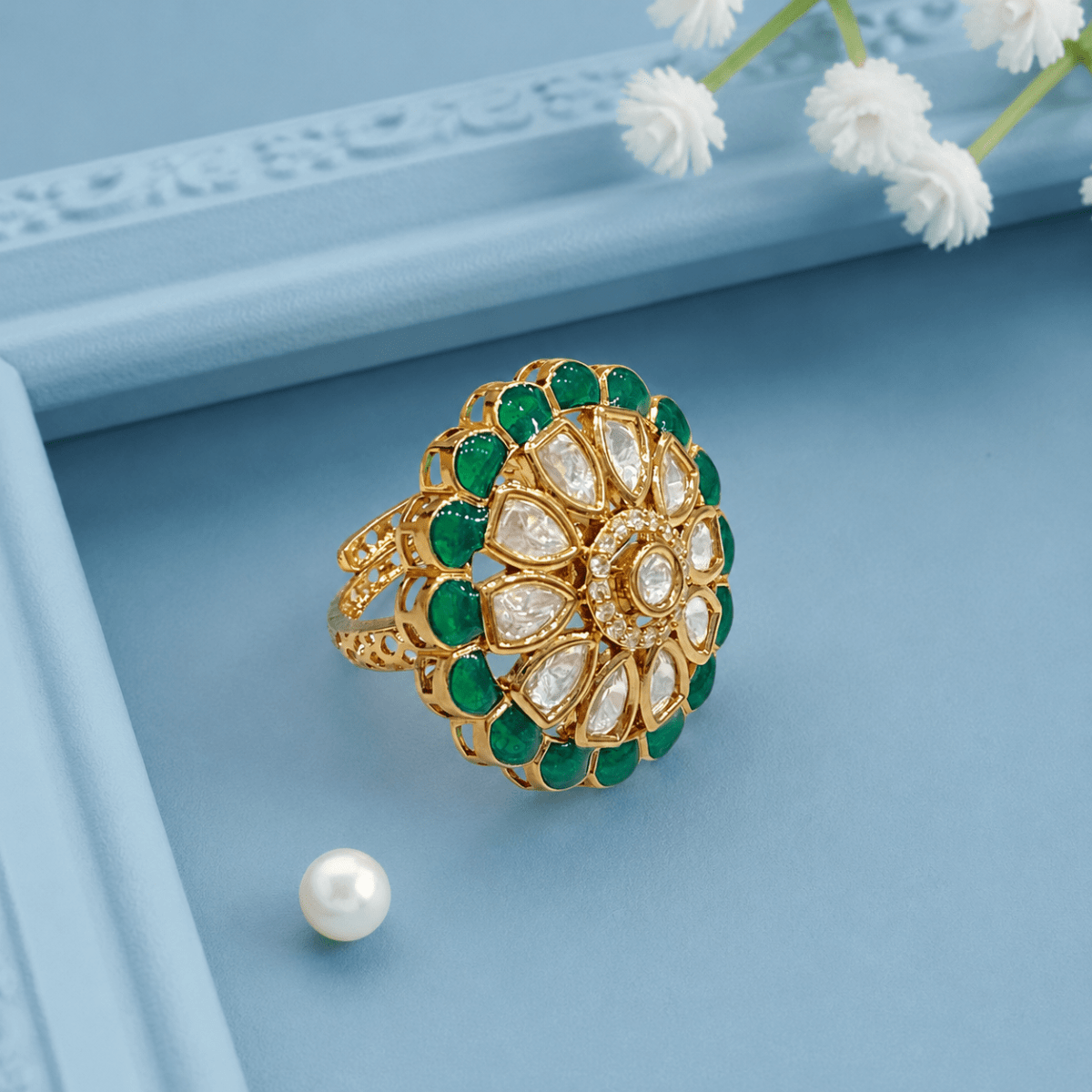 Floral Elegance Green Ring