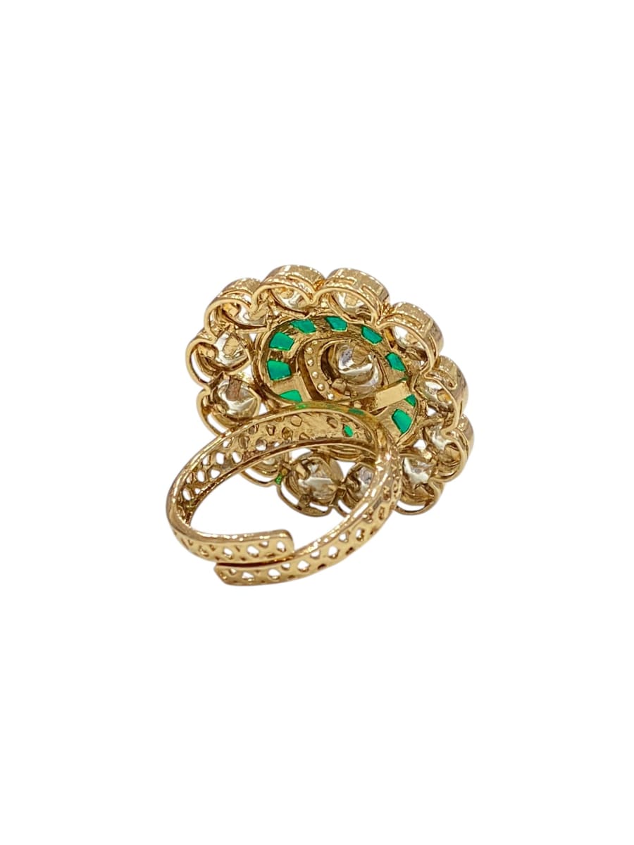 Green Floral Aura Kundan Ring From Sirini Jewellery - detail