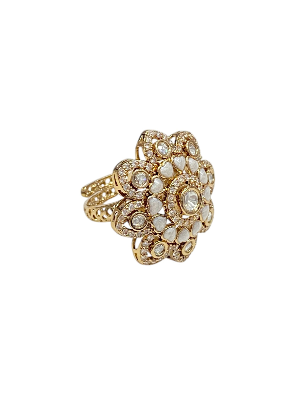 Ivory Blossom Kundan Ring