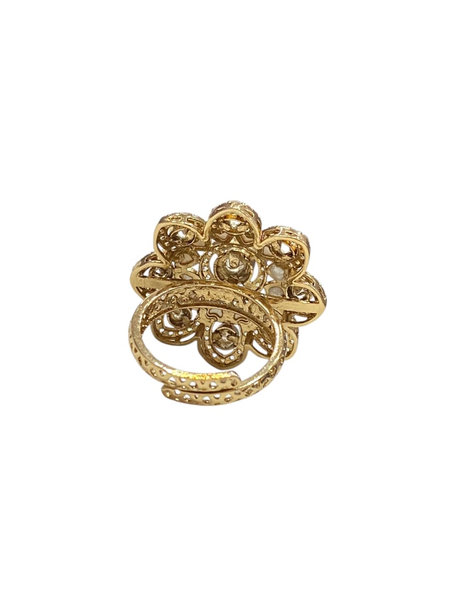 Ivory Blossom Kundan Ring | Antique Gold Finish - detail