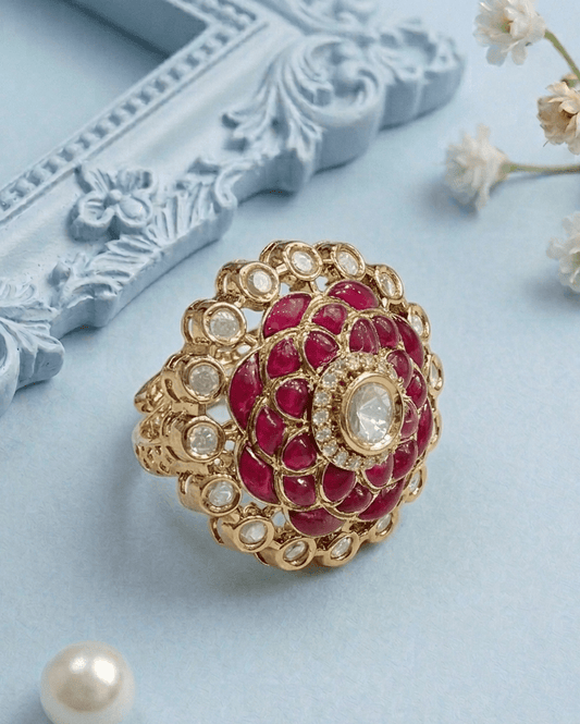 Ruby Layered Floral Grace Kundan Rings