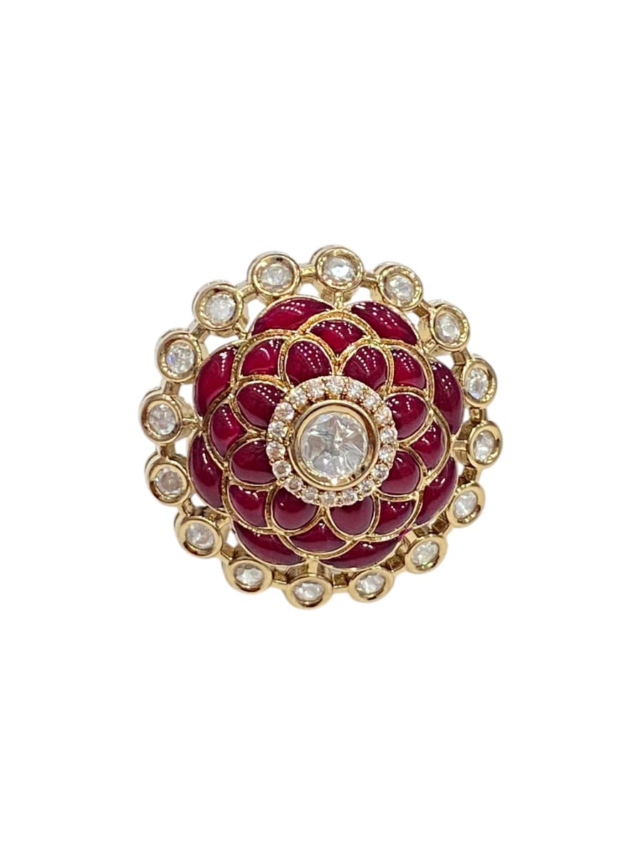 Ruby Layered Floral Grace Kundan Rings - detail