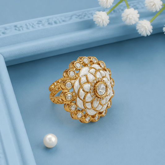 White Layered Floral Grace Kundan Rings