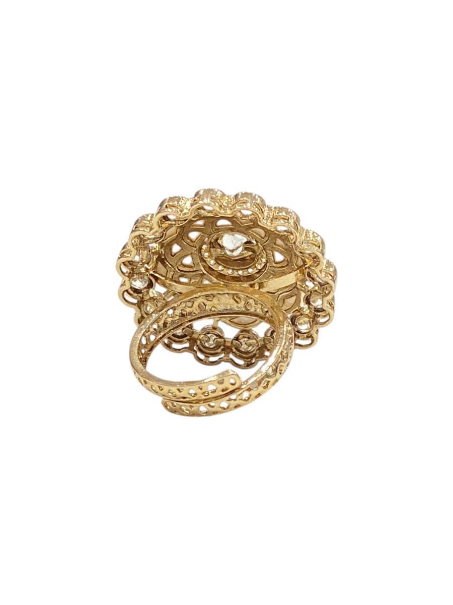 White Layered Floral Grace Kundan Rings - detail