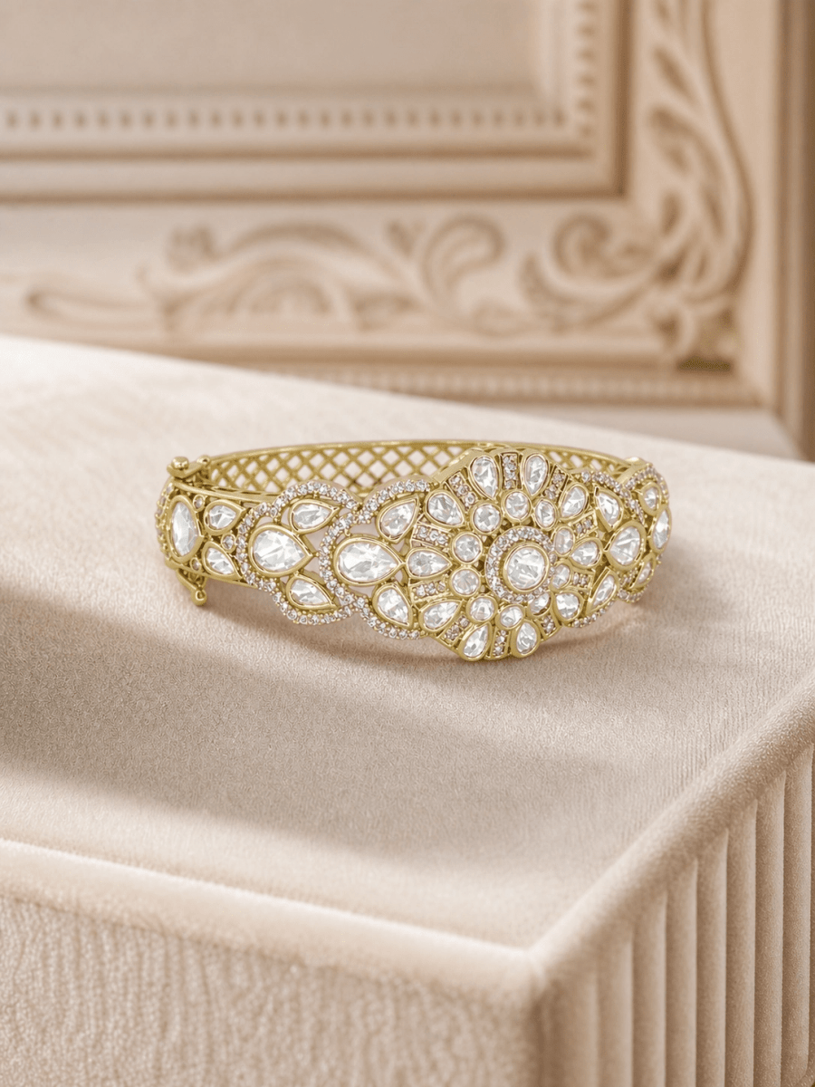 White Stone Floral Kada - detail 1