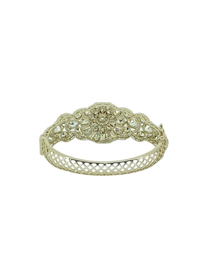 White Stone Floral Kada - White Polki Kundan Bracelets by Sirini Jewellery, Bridal wear - detail