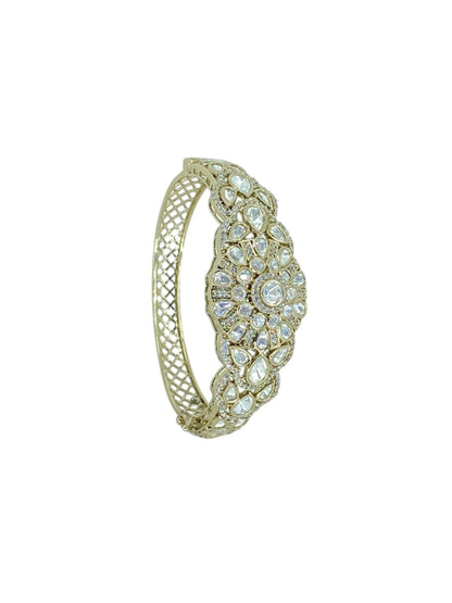 White Stone Floral Kada - White Polki Kundan Bracelets by Sirini Jewellery, Bridal wear - detail