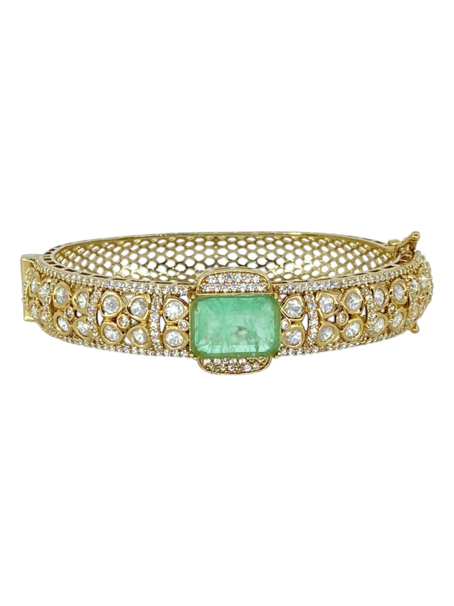 Elegant Mint Emerald Kundan Kada - Antique Finish