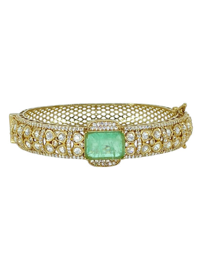 Elegant Mint Emerald Kundan Kada - Antique Finish - Mint Polki Kundan Bracelets by Sirini Jewellery, Bridal wear - detail