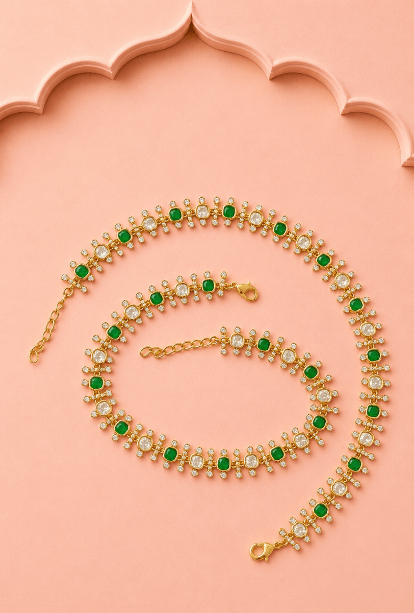 Festive Green Kundan Payal