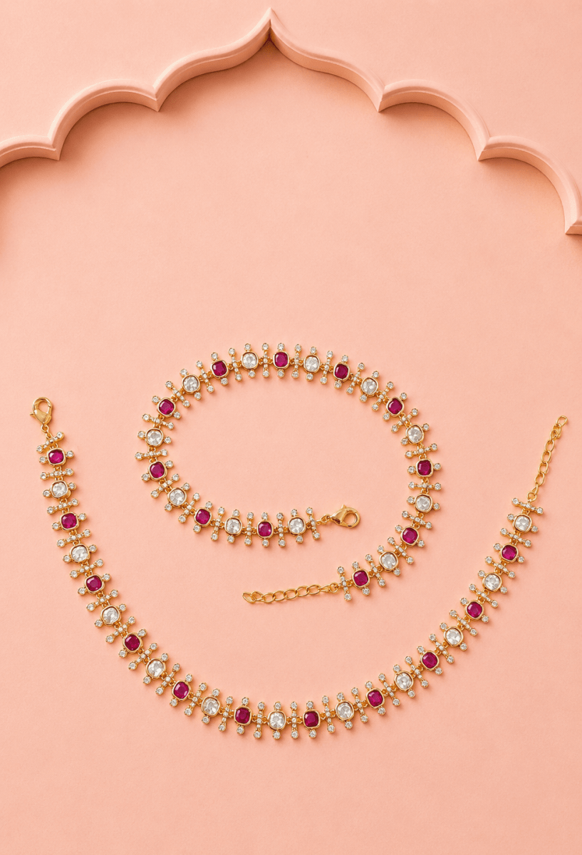 Festive Ruby Kundan Payal - detail
