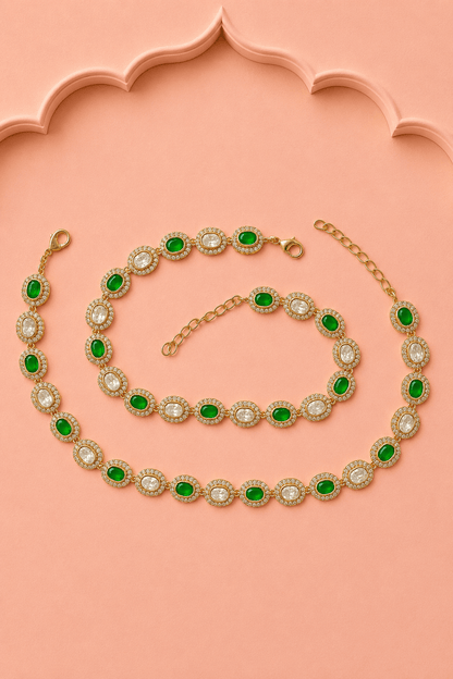 Elegant Green Kundan Payal - Green Polki Kundan Anklets by Sirini Jewellery, Festive wear - detail