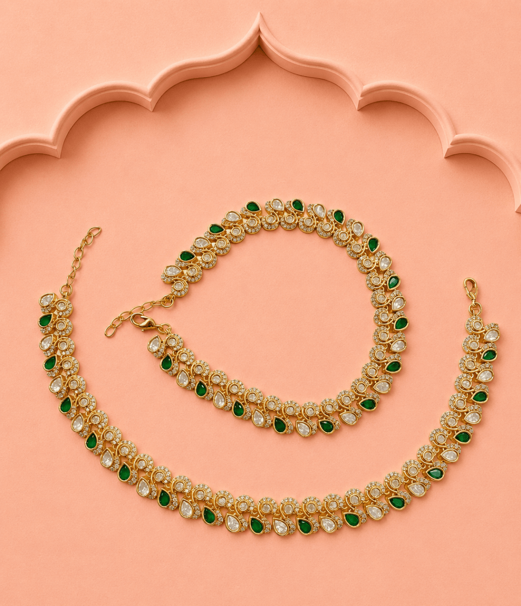 Festive Peacock Green Kundan Payal