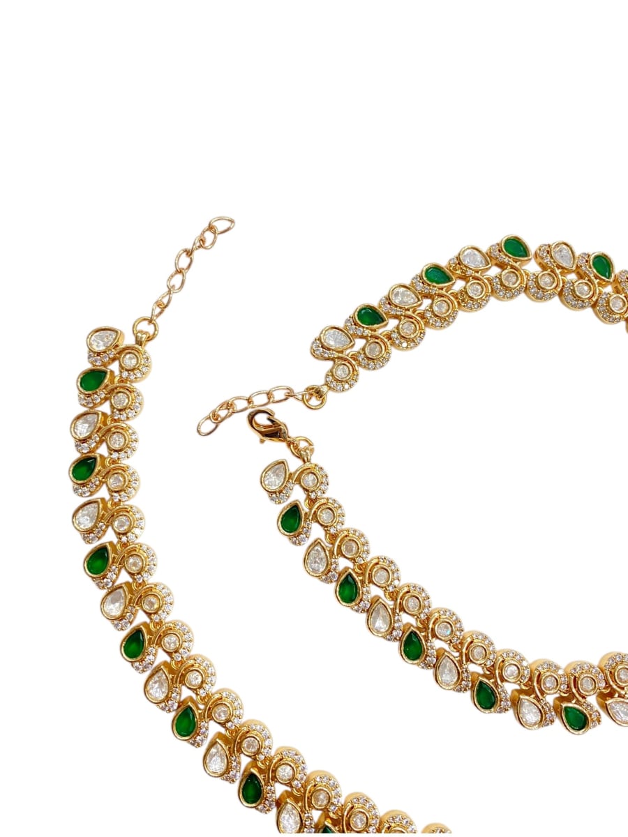 Festive Peacock Green Kundan Payal