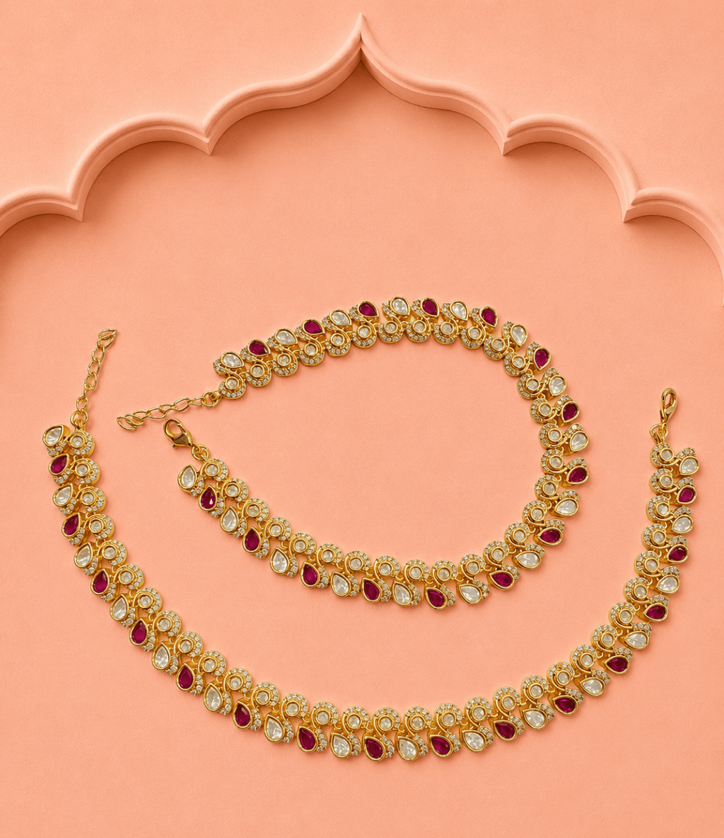 Festive Peacock Ruby Kundan Payal