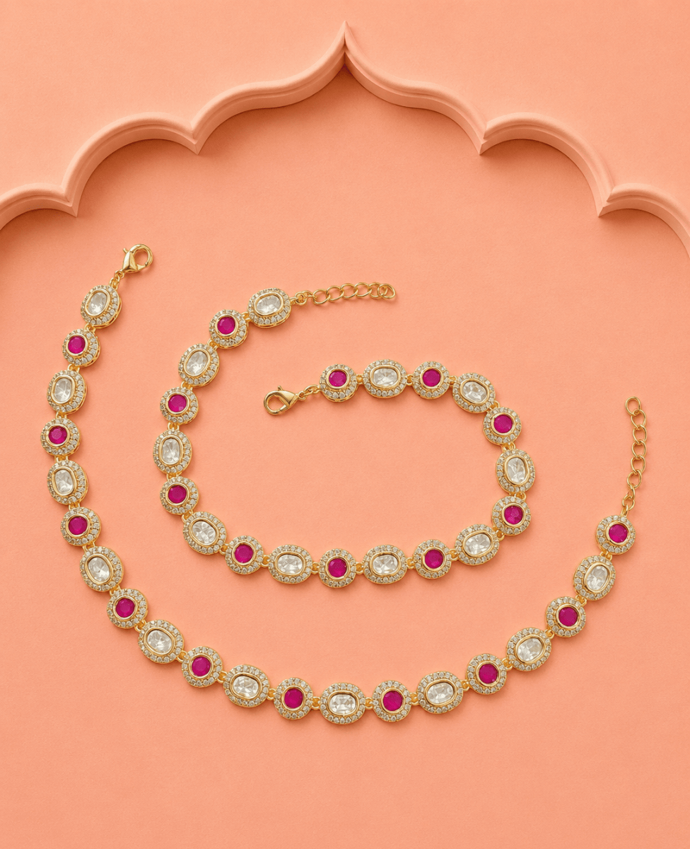 Traditional Ruby Kundan Payal - detail