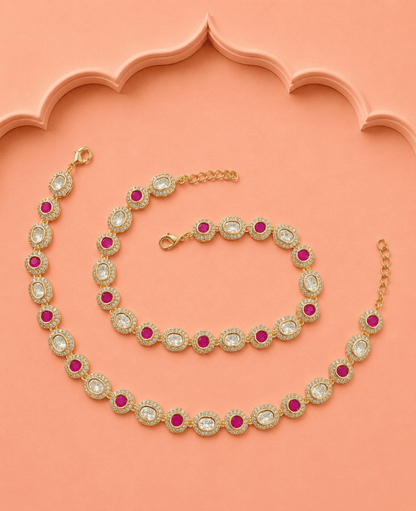Traditional Ruby Kundan Payal - Ruby Polki Kundan Anklets by Sirini Jewellery, Bridal wear - detail