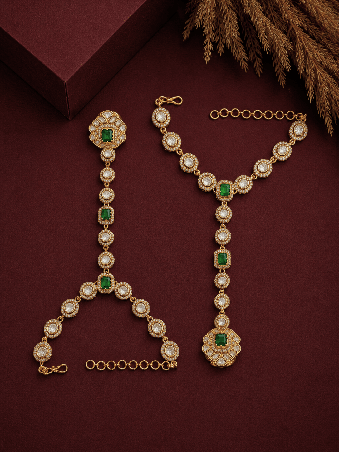 Bridal Floral Green Kundan Hatpaan