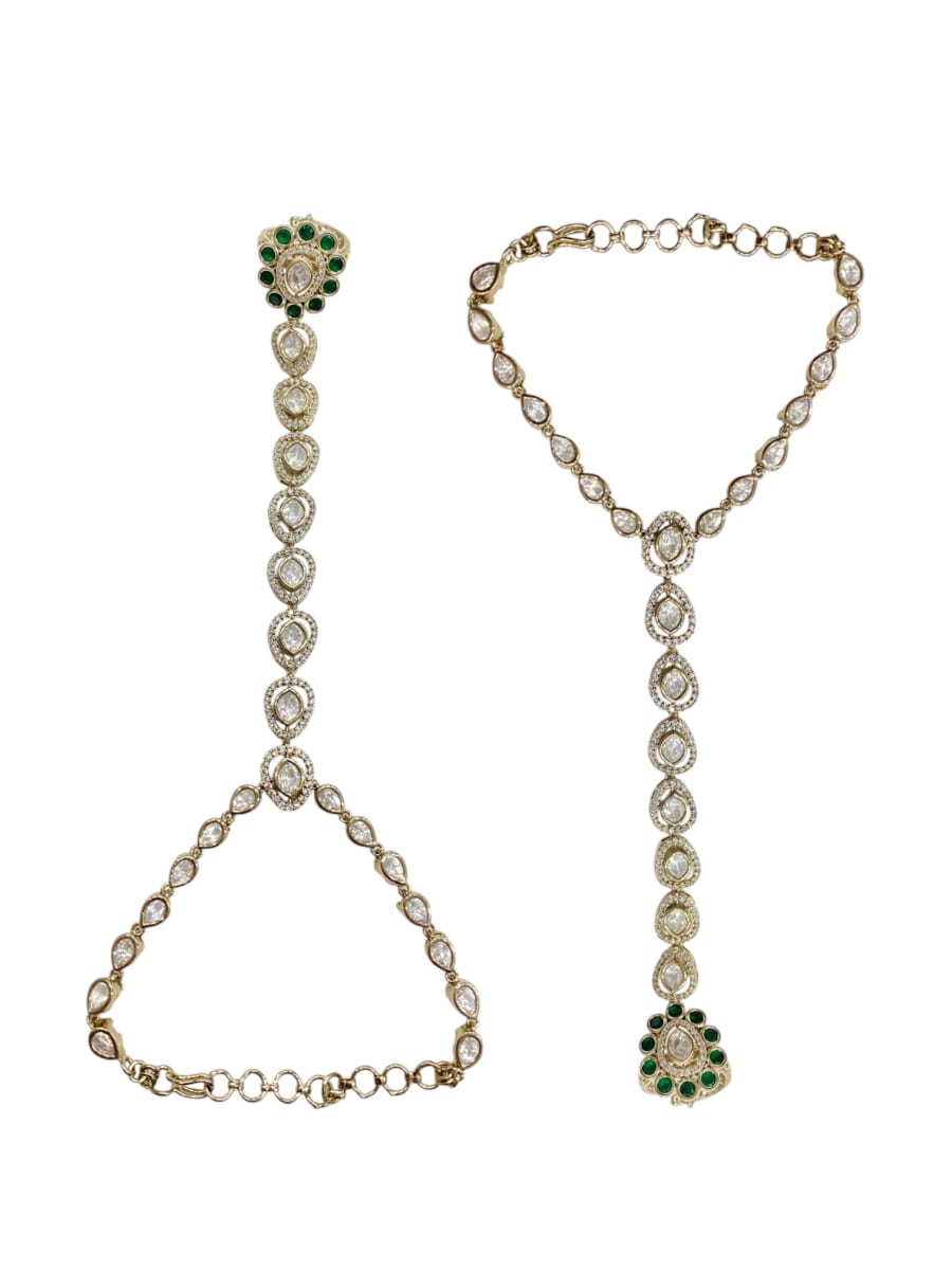 Astonished Green Kundan Hathphool | Mehendi Finish