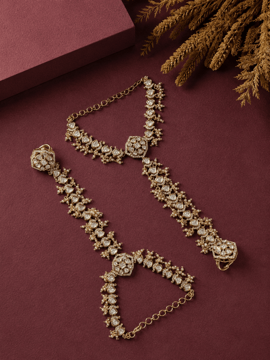 Eid Celebration Kundan Hathphool - Antique Gold Finish