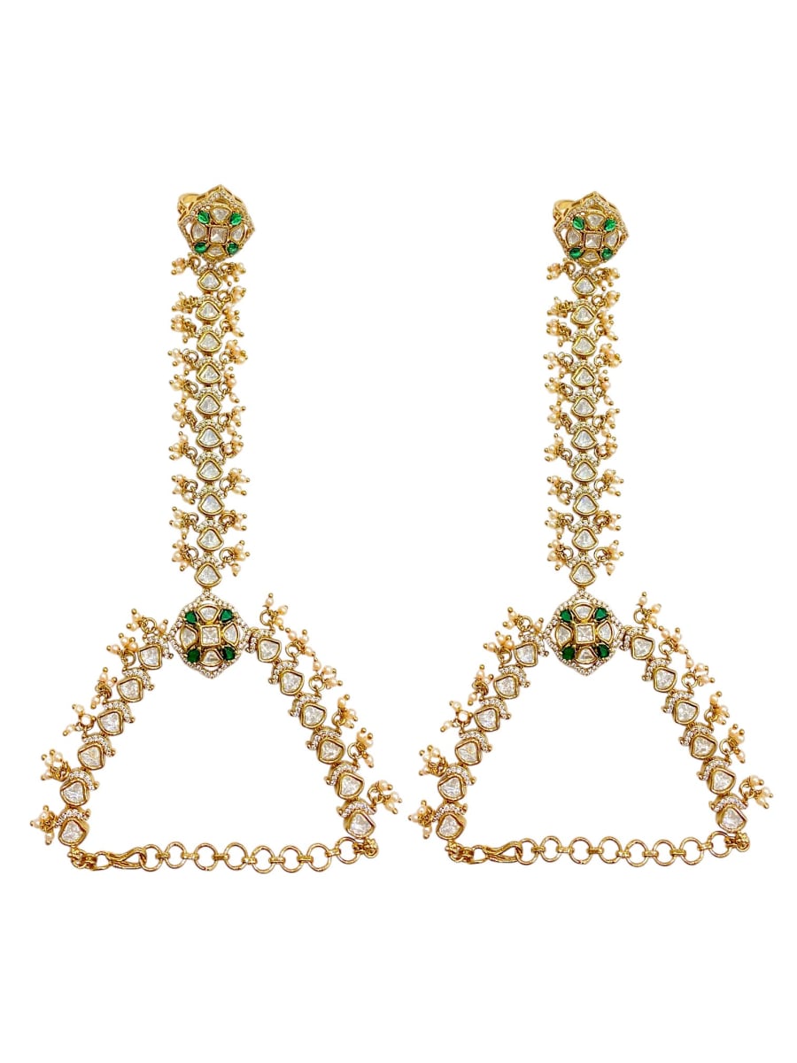Jannat Green Kundan Antique Gold Hathphool - detail