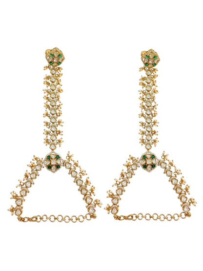 Jannat Green Kundan Antique Gold-Plated Hathphool - Green Polki Kundan by Sirini Jewellery, Bridal wear - detail