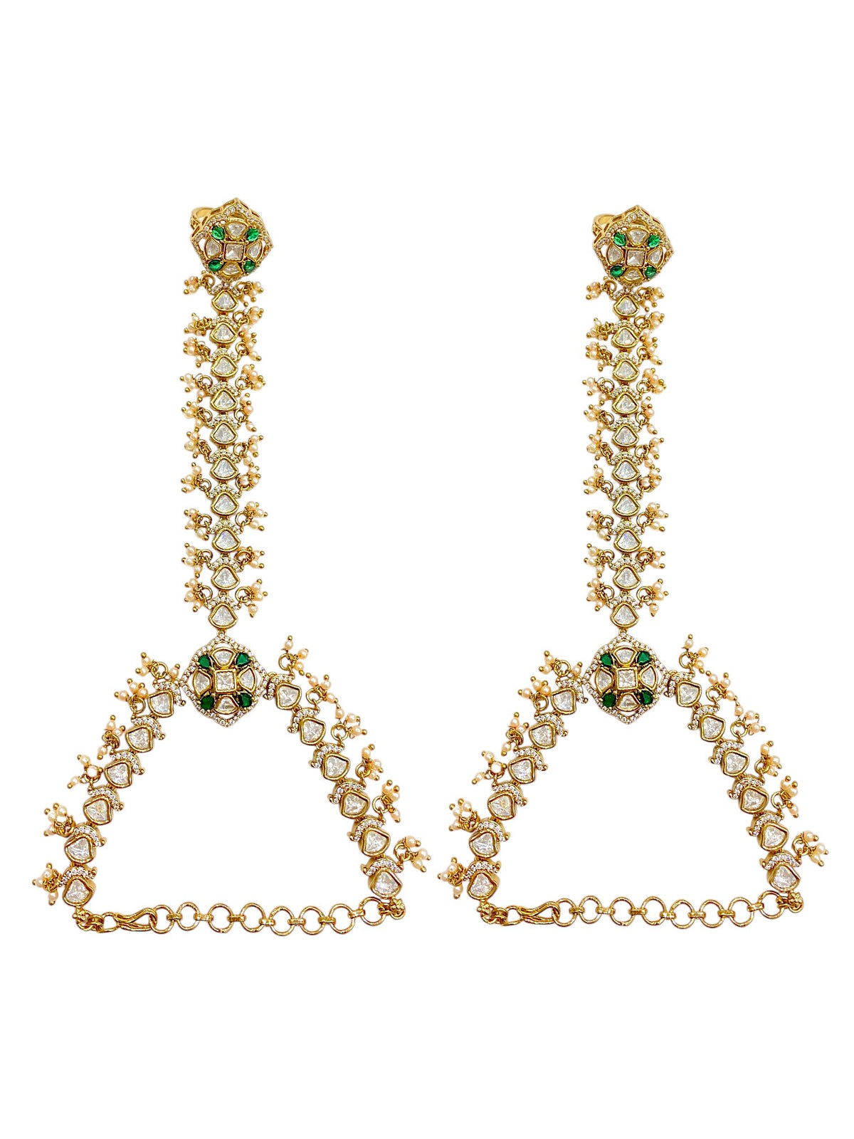 Jannat Green Kundan Antique Gold Hathphool