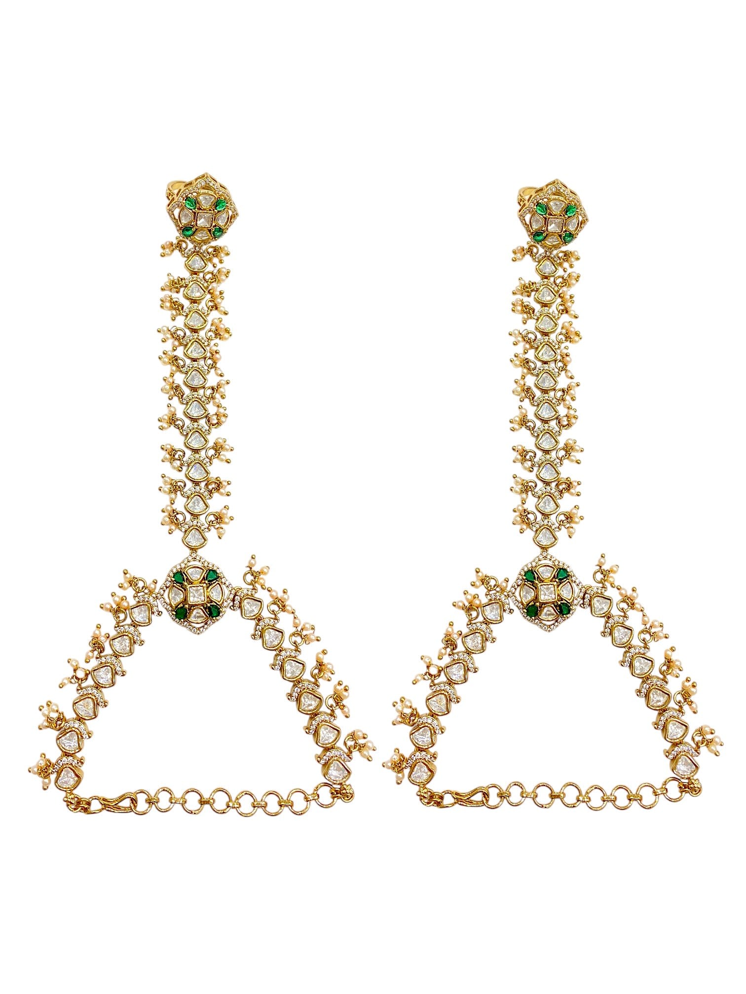 Jannat Green Kundan Antique Gold Hathphool