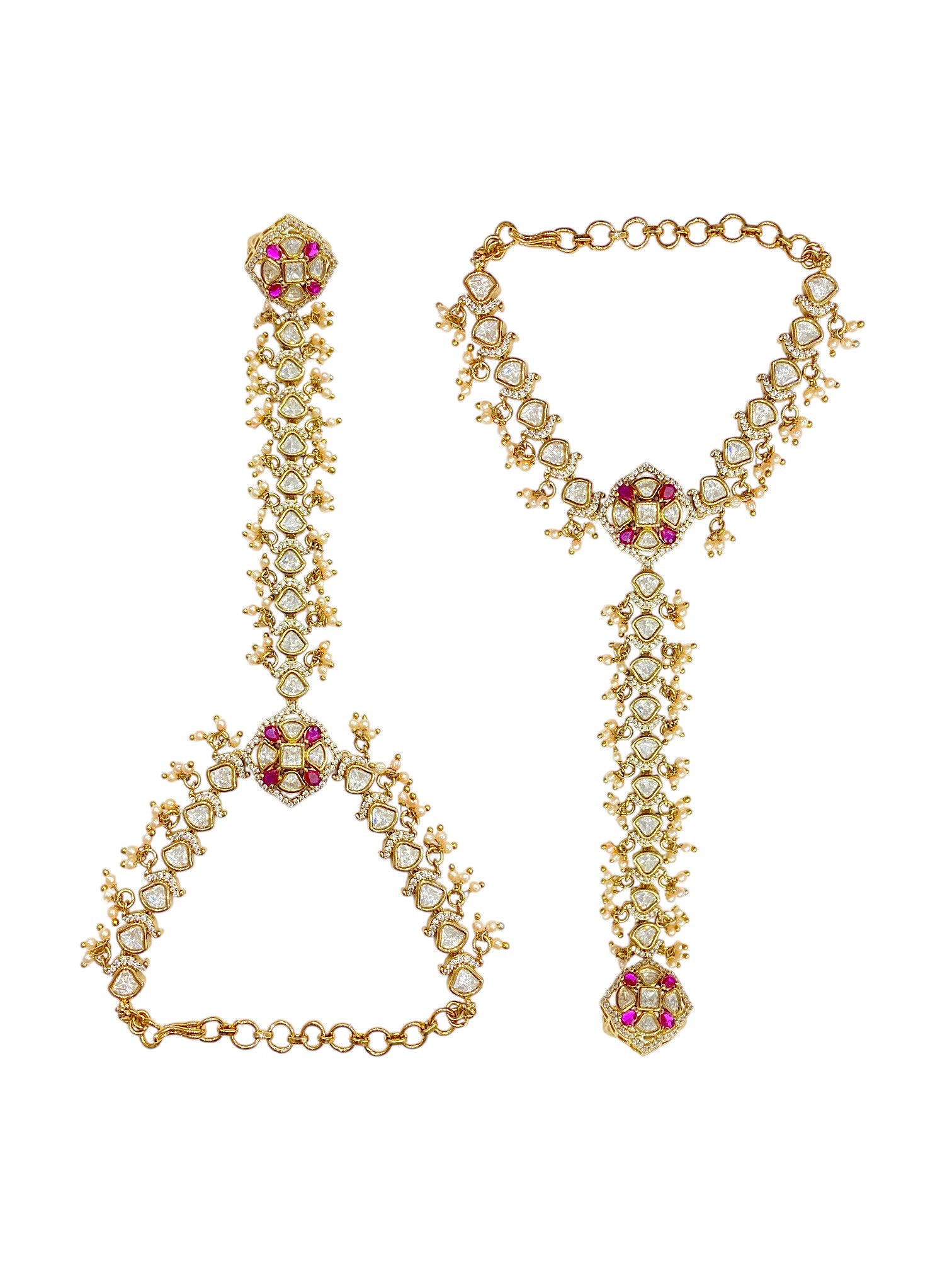 Jannat Ruby Kundan Antique Gold Hathphool