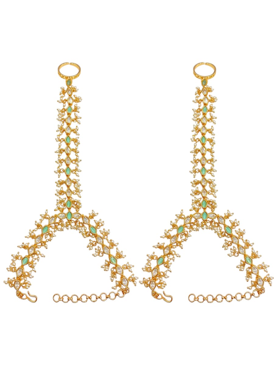 Traditional Mint Kundan Hathphool - detail