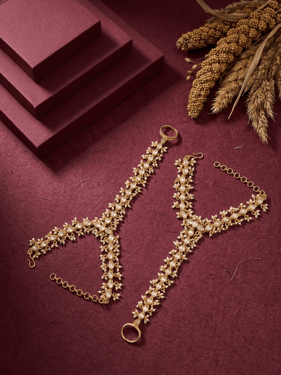 Traditional White Kundan Hathphool