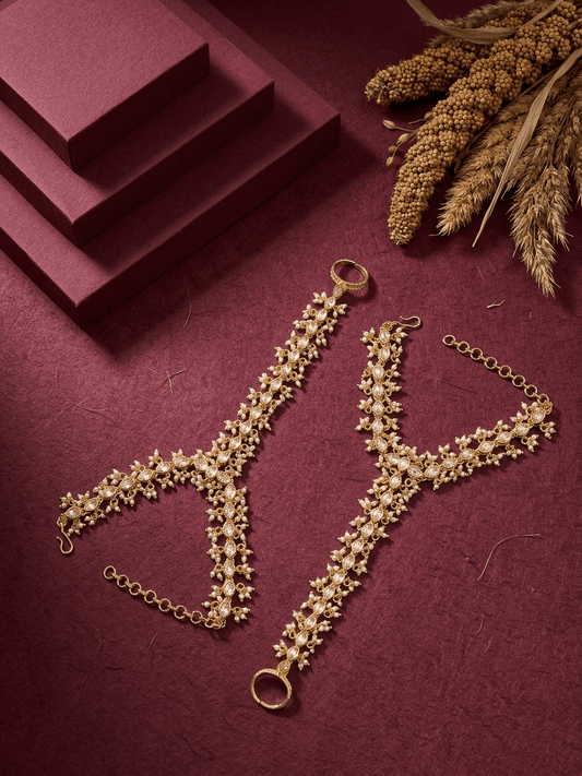 Traditional White Kundan Hathphool