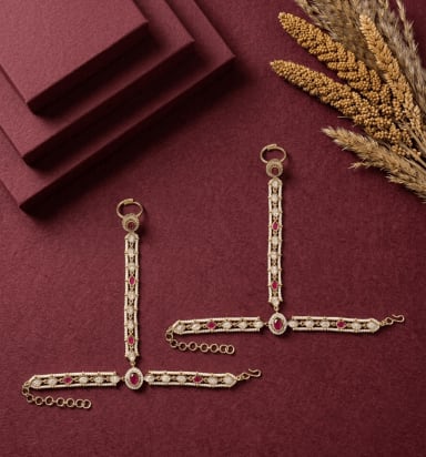 Designer Polki Bridal Hathphool with Ruby Motifs - Mehendi Finish