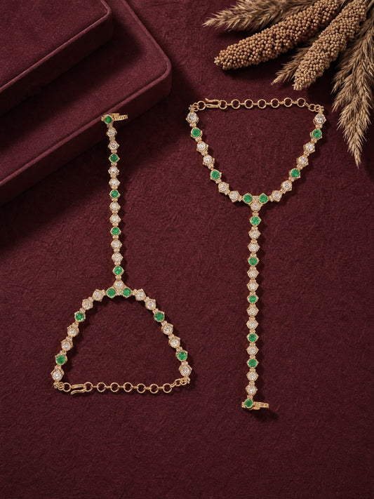 Mehendi Glow Green Kundan Hathphool