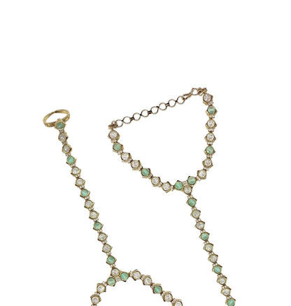 Mehendi Glow Mint Kundan Hathphool - Mint Polki Kundan by Sirini Jewellery, Bridal wear - detail