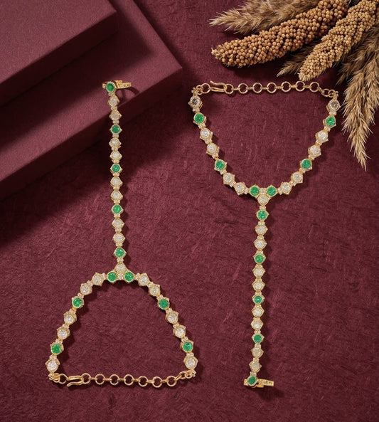 Emerald Elegance Kundan Hathphool