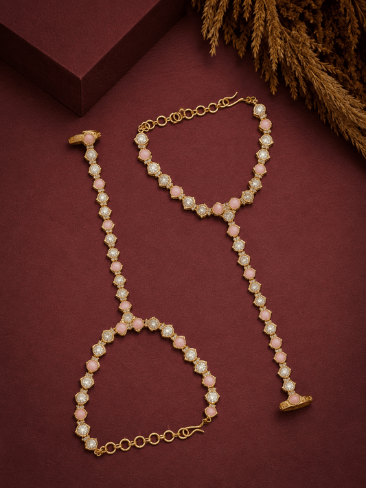 Pink Elegance Kundan Hathphool
