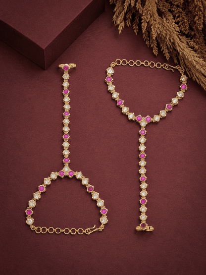 Ruby Elegance Kundan Hathphool - Ruby Polki Kundan by Sirini Jewellery, Bridal wear