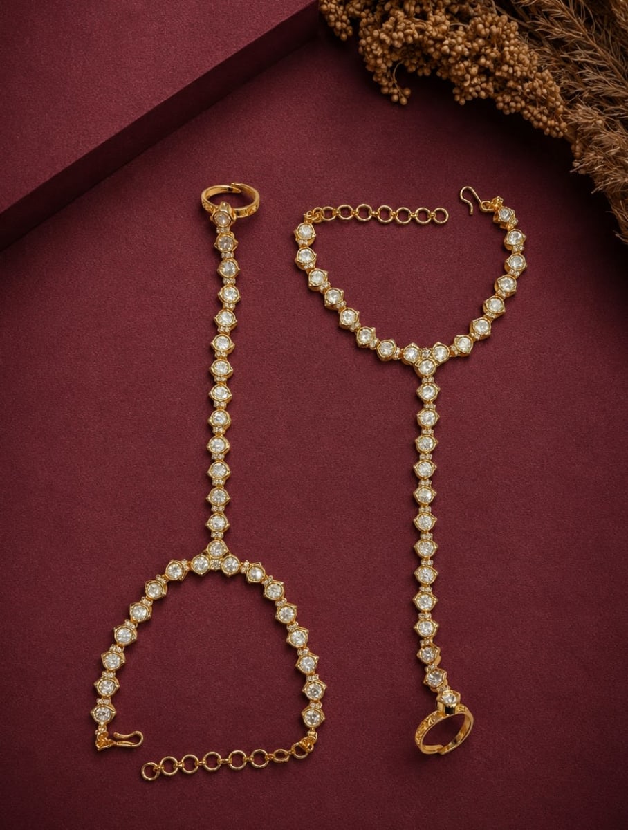 White Elegance Kundan Hathphool