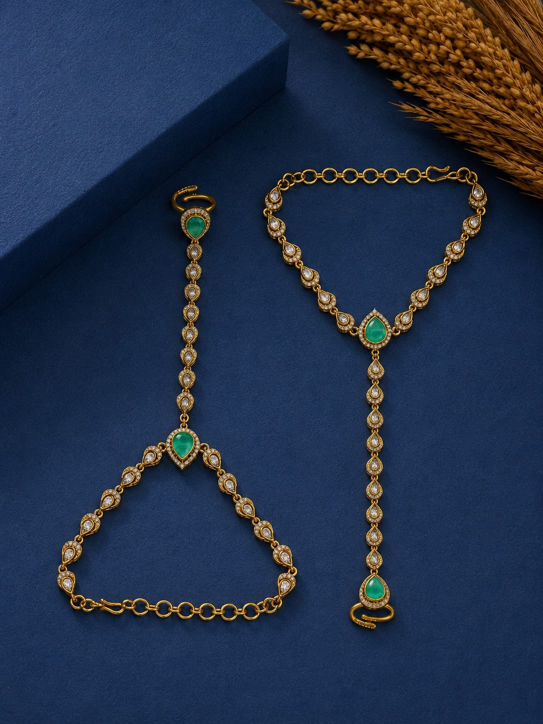 Elegant Shine Mint Hathphool - Antique Gold Finish