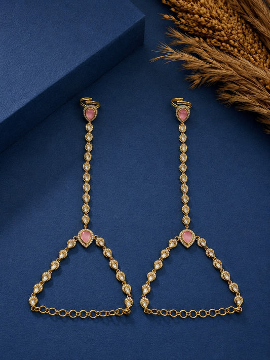 Elegant Shine Pink Hathphool - Antique Gold Finish