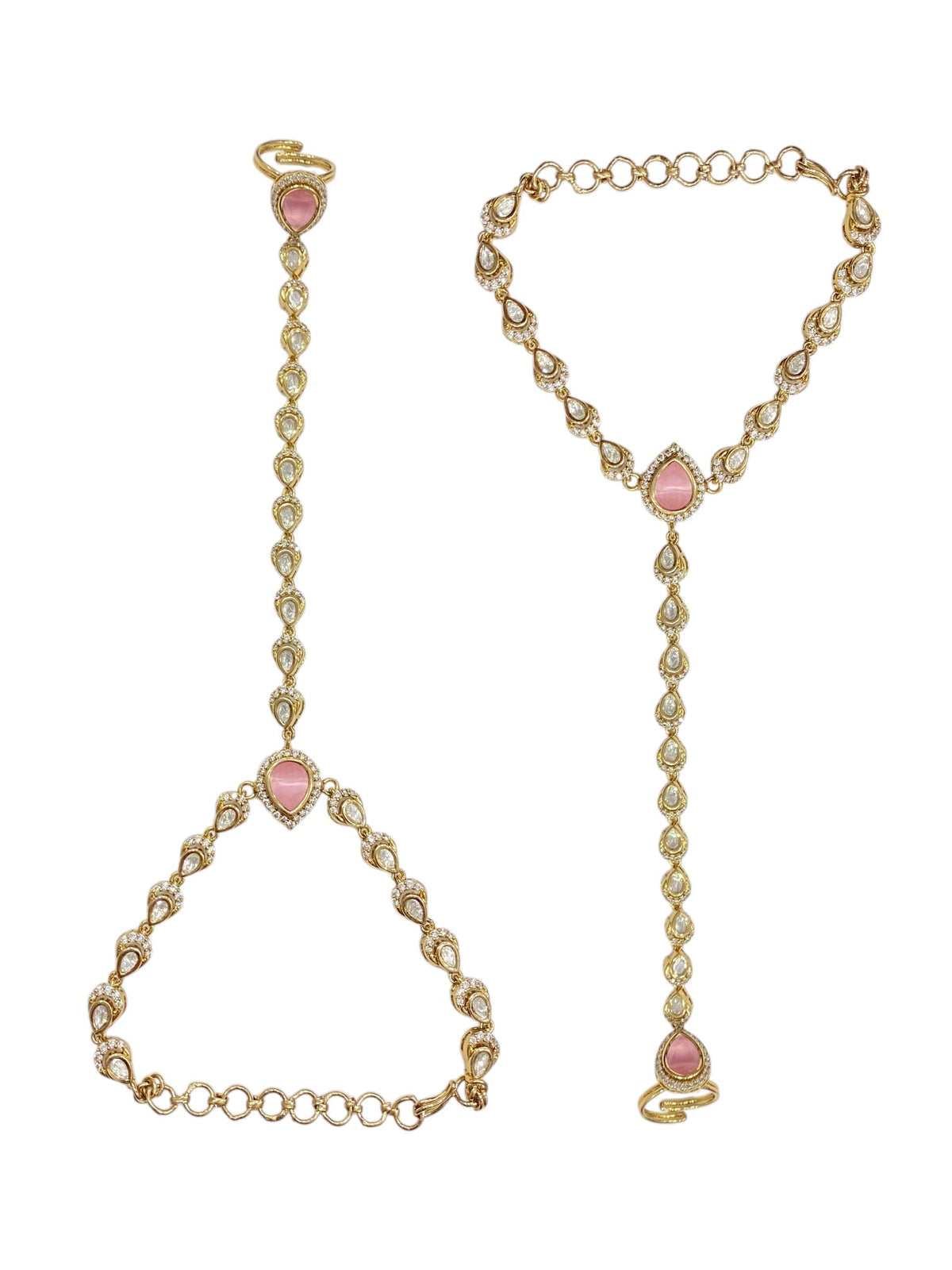 Elegant Shine Pink Hathphool - Antique Gold Finish