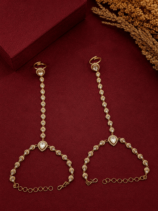 Elegant Shine White Hathphool - Antique Gold Finish