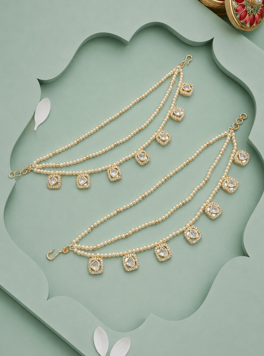 Pearl Line With Kundan Stone Ear Chain