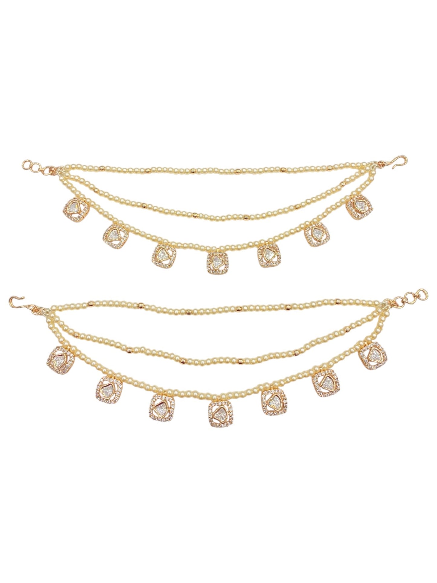 Pearl Line With Kundan Stone Ear Chain
